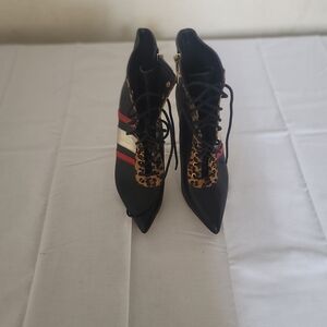 Guess Black and Red Lace-Up Boots with Leopard Detail